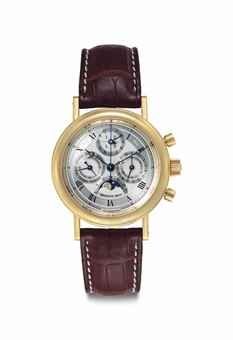 Breguet. A Fine 18k Gold Perpetual Calendar Chronograph Wristwatch with Moon Phases