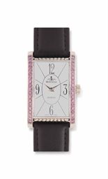 TWO MOTHER-OF-PEARL AND PINK SAPPHIRE WRISTWATCHES, BY MONTEGA