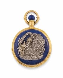 A LATE 19TH CENTURY GOLD, LAPIS LAZULI AND DIAMOND HUNTER-CASE POCKET WATCH