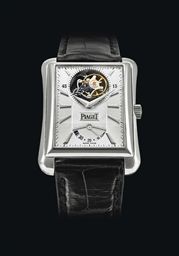 PIAGET. AN 18K WHITE GOLD RECTANGULAR TOURBILLON WRISTWATCH WITH POWER RESERVE