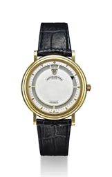 VACHERON CONSTANTIN. AN 18K GOLD AUTOMATIC JUMP HOUR WRISTWATCH