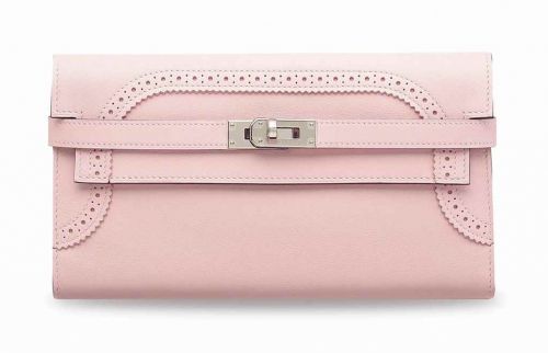 PORTEFEUILLE KELLY GHILLIES EN CUIR SWIFT ROSE SAKURA, GARNITURE EN MÉTAL ARGENTÉ PALLADIÉ