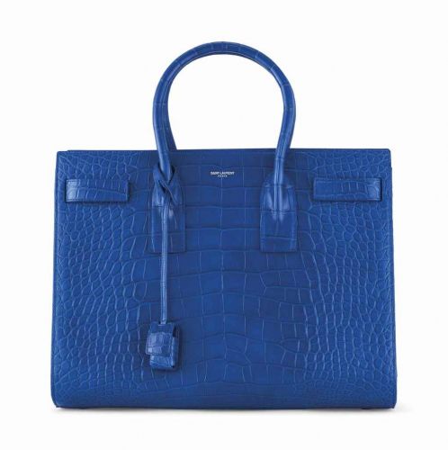 SAC DE JOUR MOYEN EN ALLIGATOR SEMI-MAT BLEU ROI, GARNITURE EN MÉTAL ARGENTÉ