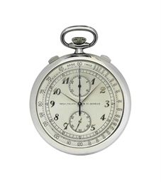 Patek Philippe. A very fine and extremely rare stainless steel openface keyless lever chronograph watch with Breguet numerals and vertically positioned registers