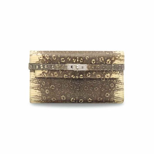 A RARE, SHINY OMBRÉ SALVATOR LIZARD KELLY WALLET WITH PALLADIUM HARDWARE