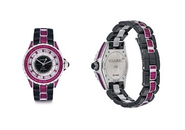Chanel. A Rare 18k Limited Edition White Gold, Ceramic, Diamond and Ruby-set Limited Edition Automatic Wristwatch with Center Seconds and Bracelet