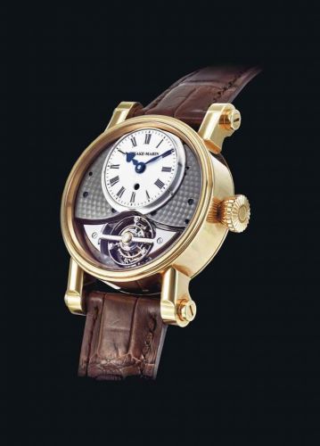 SPEAKE-MARIN. A VERY FINE AND RARE 18K PINK GOLD LIMITED EDITION TOURBILLON WRISTWATCH WITH DOUBLE RETROGRADE POWER RESERVE AND ENAMEL DIAL