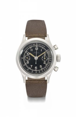 Moeris. A fine and attractive stainless steel chronograph wristwatch with pulsometer scale