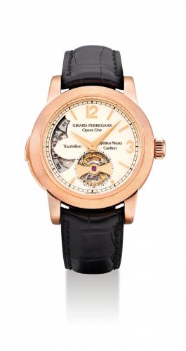 GIRARD-PERREGAUX. AN IMPORTANT AND VERY FINE 18K PINK GOLD MINUTE REPEATING TOURBILLON WRISTWATCH WITH WESTMINSTER CARILLON CHIME