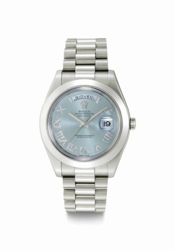 Rolex President Day-Date II Ice Blue Dial Platinum Mens Watch 218206 Box  Card