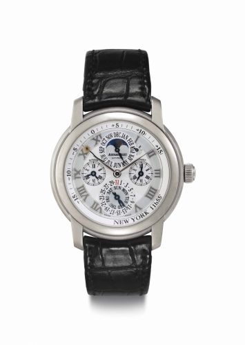 Audemars Piguet. A Fine and Large 18k White Gold Automatic Perpetual Calendar Wristwatch with Equation of Time and Moon Phases