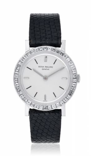 PATEK PHILIPPE, PLATINUM WITH DIAMOND BEZEL, REF. 3401