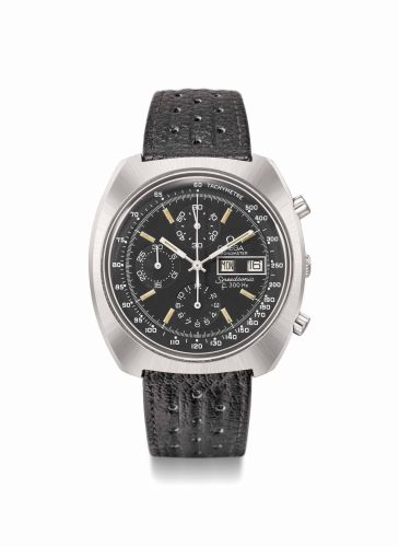 Omega. A very fine and rare automatic stainless steel star case chronograph wristwatch with radial dial, day and date, Project Alaska III