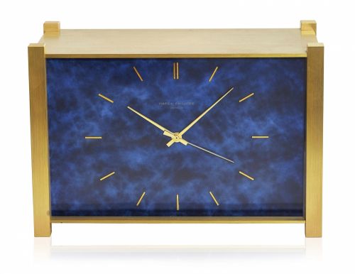 PATEK PHLIPPE, GILT BRASS ELECTRONIC QUARTZ CHRONOMETER TABLE CLOCK, REF. 1100/1