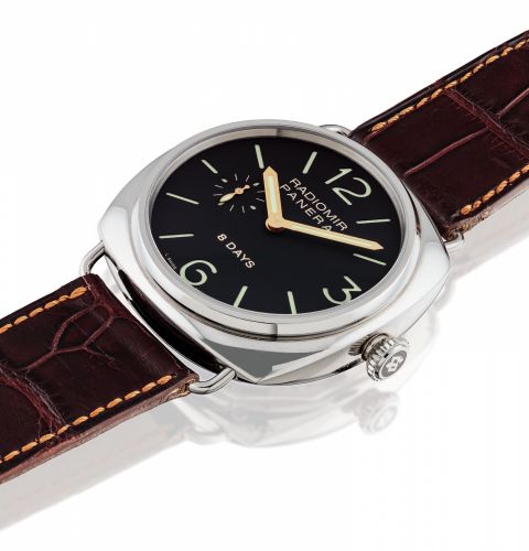 PANERAI. A STAINLESS STEEL CUSHION-SHAPED WRISTWATCH WITH 8 DAY POWER RESERVE