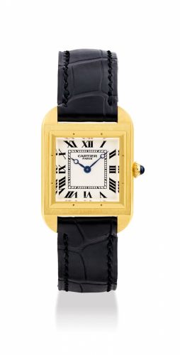 CARTIER. A FINE AND RARE 18K GOLD LIMITED EDITION SQUARE WRISTWATCH