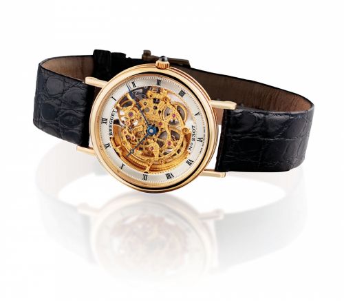 BREGUET. A FINE 18K GOLD LIMITED EDITION AUTOMATIC SKELETONISED WRISTWATCH