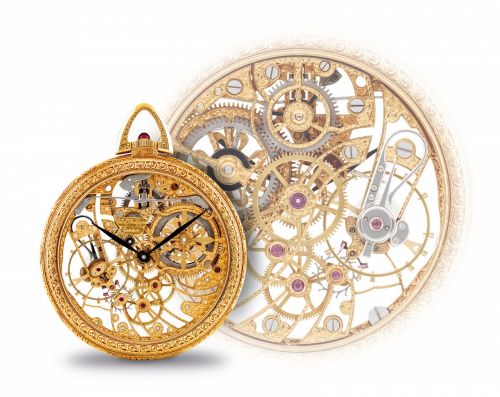 PATEK PHILIPPE. A VERY FINE AND RARE 18K GOLD OPENFACE KEYLESS LEVER SKELETONISED DRESS WATCH 