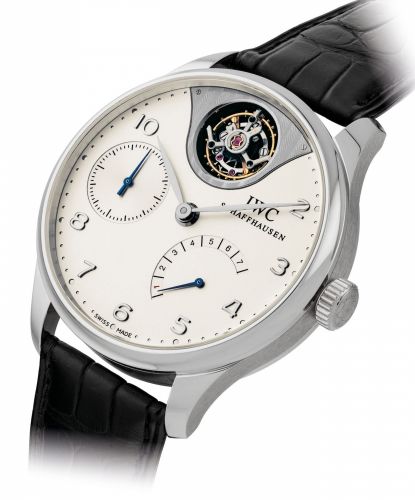 IWC. A FINE AND RARE PLATINUM LIMITED EDITION AUTOMATIC TOURBILLON WRISTWATCH WITH 7 DAY POWER RESERVE