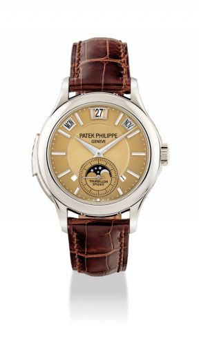 PATEK PHILIPPE. A VERY FINE AND EXTREMELY RARE PLATINUM MINUTE REPEATING INSTANTANEOUS PERPETUAL CALENDAR TOURBILLON WRISTWATCH WITH LEAP YEAR INDICATION, DAY AND NIGHT DISPLAY AND MOON PHASES
