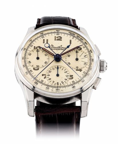 BREITLING. A FINE AND VERY RARE STAINLESS STEEL SPLIT SECONDS CHRONOGRAPH WRISTWATCH