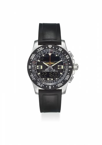 BREITLING. AN EXTREMELY FINE CERAMIC AND STAINLESS STEEL CHRONOGRAPHE QUARTZ WRISTWATCH WITH ORIGINAL CERTIFICATE AND BOX