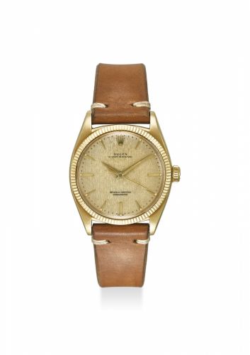 ROLEX. A FINE AND RARE 18K YELLOW GOLD AUTOMATIC WRISTWATCH WITH SWEEP CENTER SECONDS