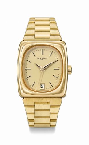 Patek Philippe. A very rare heavy 18K gold rectangular electronic wristwatch with sweep centre seconds, date, hidden lugs and bracelet