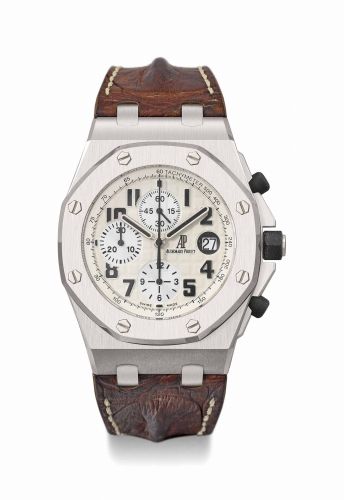 Audemars Piguet. A fine stainless steel automatic chronograph wristwatch with date, certificate and box