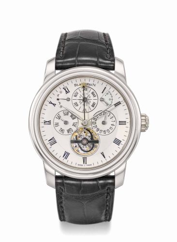 Blancpain. A very fine limited edition platinum automatic perpetual calendar wristwatch with equation of time, retrograde moon phases indicator, certificate and box
