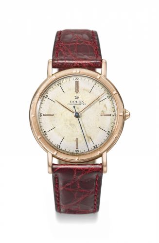 ROLEX. A RARE 14K PINK GOLD WRISTWATCH WITH SWEEP CENTRE SECONDS