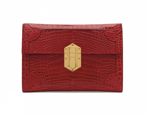 A SHINY BRAISE ALLIGATOR FLÈCHE D'OR WITH GOLD HARDWARE