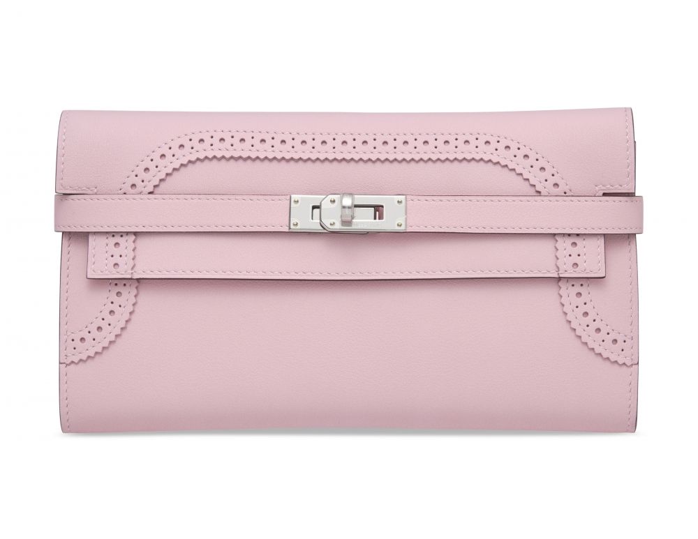 A LIMITED EDITION ROSE SAKURA SWIFT LEATHER GHILLIES KELLY WALLET WITH PALLADIUM HARDWARE HERMÈS, 2015