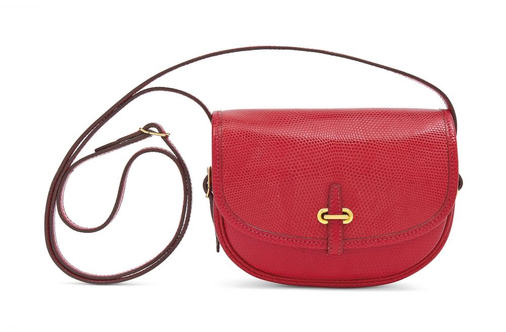 A SHINY ROUGE VIF NILOTICUS LIZARD MICRO MINI BALLE DE GOLF 15 WITH GOLD HARDWARE