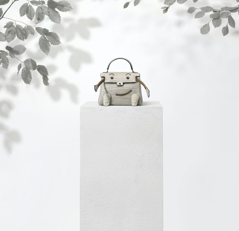 A RARE, CUSTOM MATTE GRIS PERLE ALLIGATOR & TAUPE SWIFT LEATHER QUELLE IDOLE WITH PALLADIUM HARDWARE