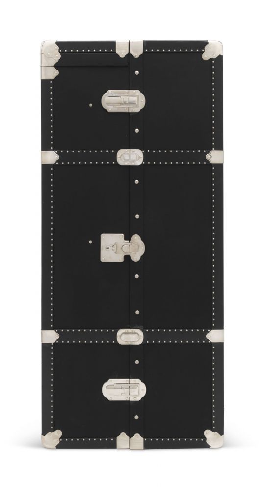 A BLACK VITELLO LEATHER & NYLON WARDROBE TRUNK WITH SILVER HARDWARE