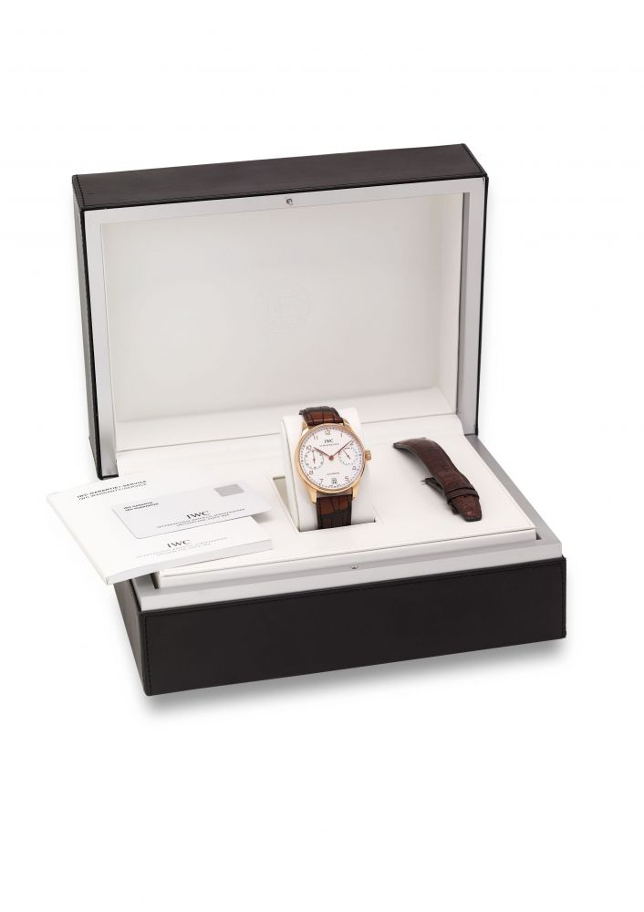 IWC. A VERY FINE, LARGE AND RARE 18K PINK GOLD LIMITED EDITION AUTOMATIC WRISTWATCH WITH 7-DAY POWER RESERVE, DATE, ORIGINAL CERTIFICATE OF AND BOX