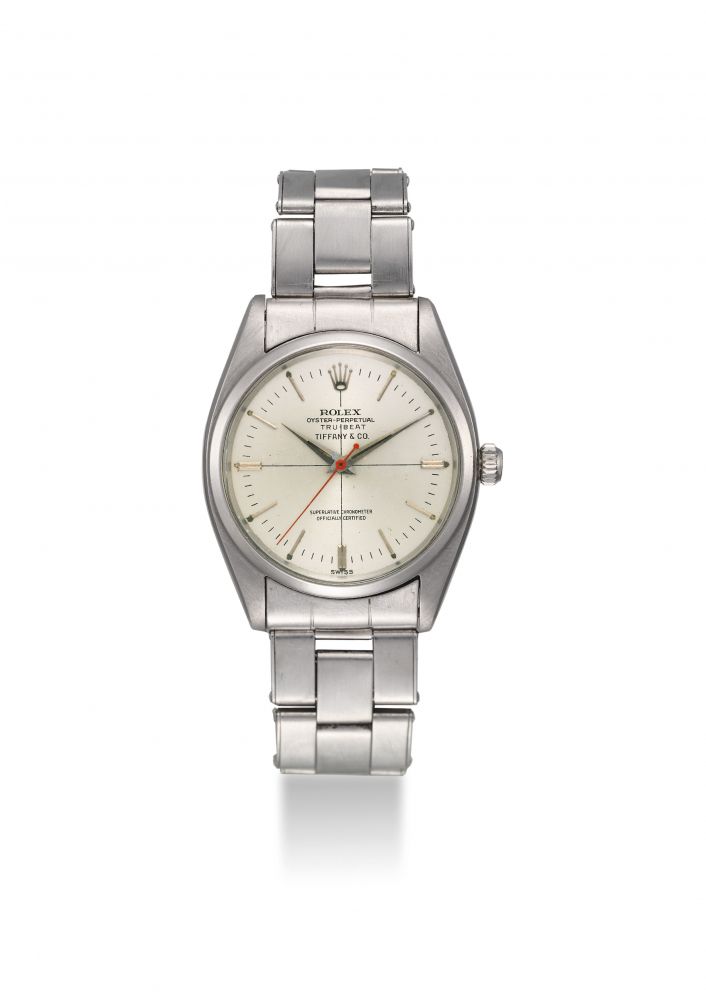 ROLEX. A VERY FINE AND RARE STAINLESS STEEL AUTOMATIC WRISTWATCH WITH DEAD-BEAT JUMP CENTRE SECONDS AND BRACELET