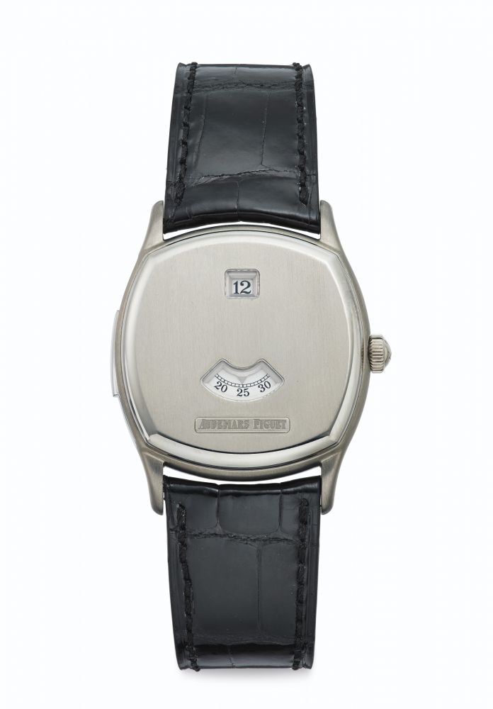 Audemars Piguet. A Fine and Extremely Rare Limited edition Titanium Cushion-shaped Minute Repeating Jump Hour Wristwatch