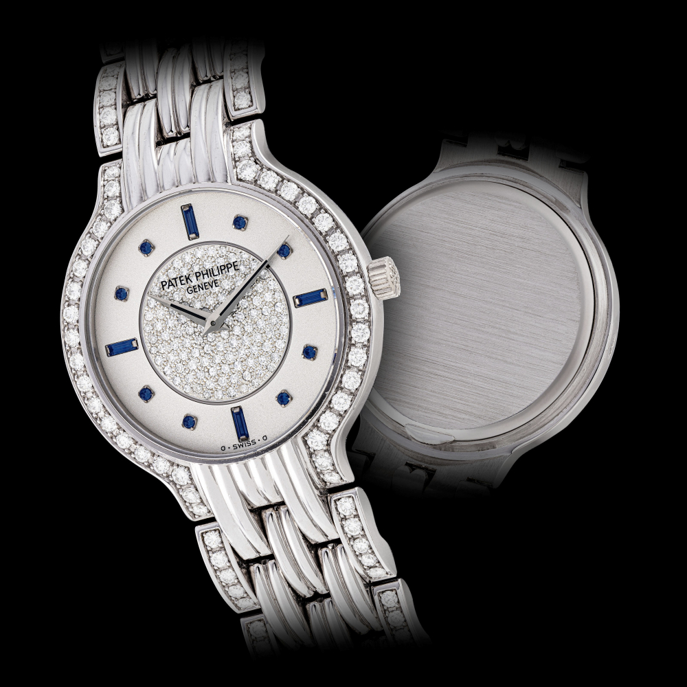 PATEK PHILIPPE, WHITE GOLD, DIAMOND AND SAPPHIRE-SET, REF. 3965/1 -