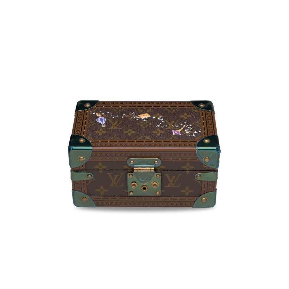 A PAINTED MONOGRAM CANVAS COFFRET TRÉSOR BOX 20 WITH BRASS HARDWARE