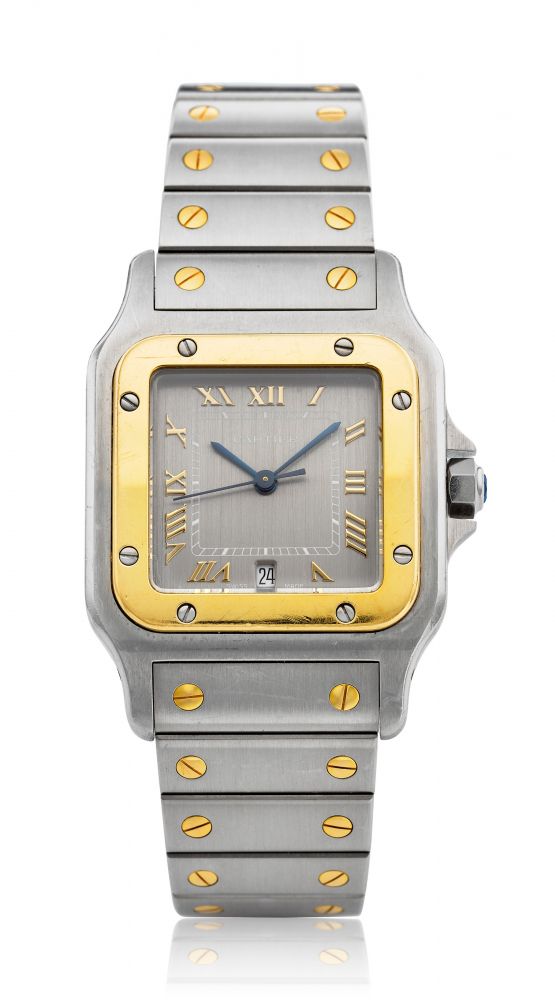CARTIER, TWO-TONE MID-SIZE SANTOS GALBEE CHRONOFLEX, REF. 2524 -