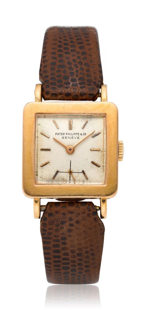 PATEK PHILIPPE, 18K PINK GOLD SQUARE WATCH, REF. 2444 -