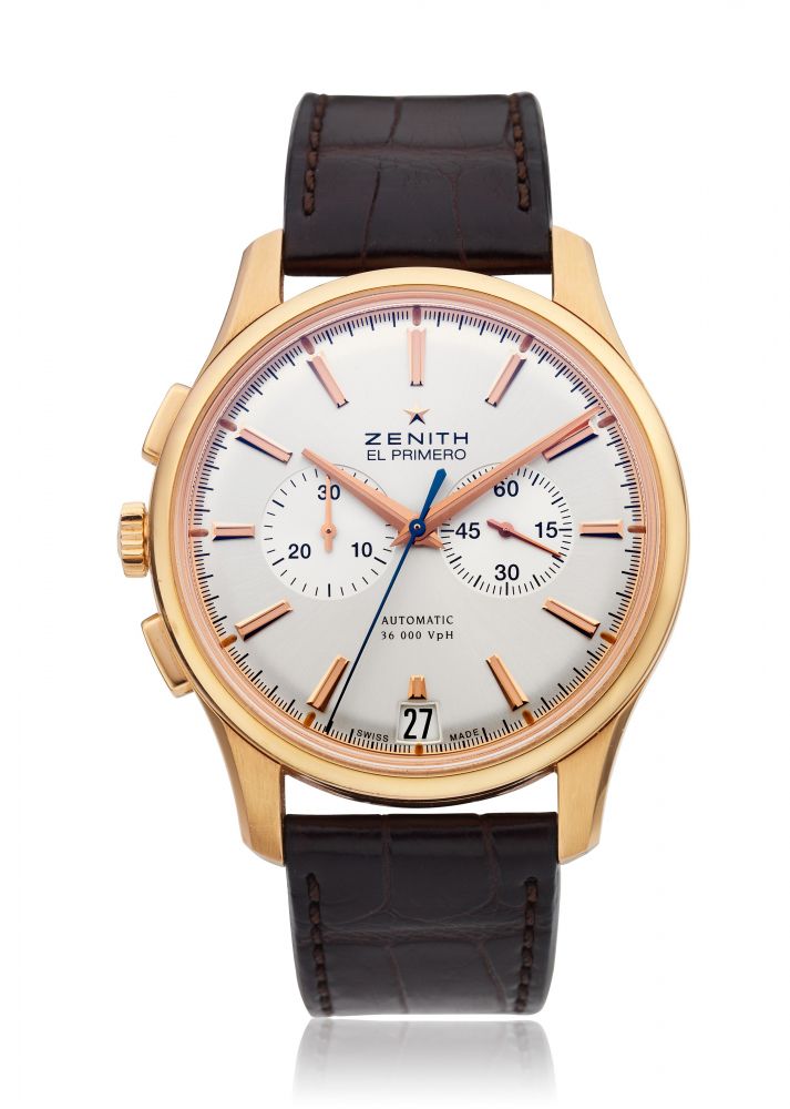 ZENITH, 18K PINK GOLD CAPTAIN CHRONOGRAPH, EL PRIMERO, LEFT-HANDED, MADE UNIQUE FOR ONLY WATCH 2011 -
