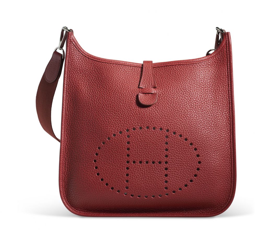 Vintage Hermes Evelyn 3 PM Epson Red Shoulder Bag Silver Hardware –