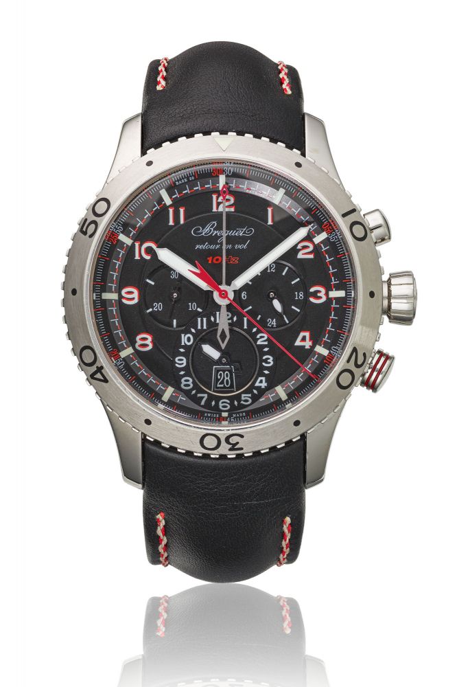 BREGUET, STEEL TYPE XXII RETOUR EN VOL 10 HZ FLYBACK DUAL TIME CHRONOGRAPH WRISTWATCH, REF. 3880 - CASE NO. 91'126