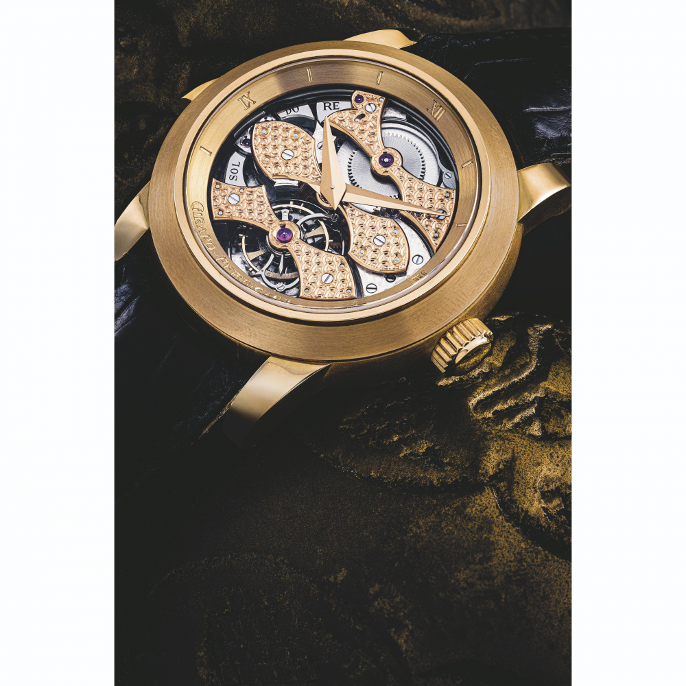 GIRARD-PERREGAUX. AN IMPRESSIVE 18K PINK GOLD SKELETONISED MINUTE REPEATING TOURBILLON WRISTWATCH WITH WESTMINSTER CARILLON CHIME