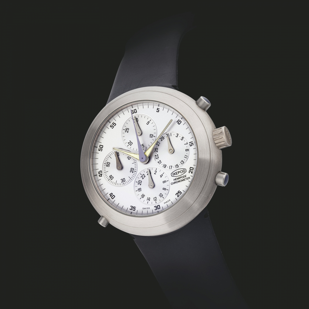 IKEPOD. AN 18K WHITE GOLD LIMITED EDITION AUTOMATIC CHRONOGRAPH WRISTWATCH WITH DATE AND DUAL TIME
