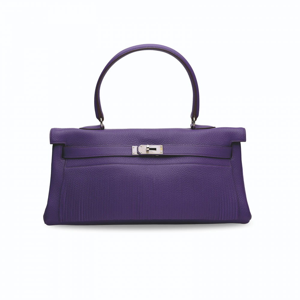 A LIMITED EDITION ULTRAVIOLET CLÉMENCE LEATHER FRINGE SHOULDER KELLY WITH PALLADIUM HARDWARE