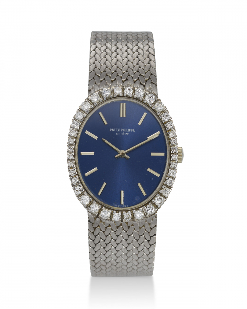 PATEK PHILIPPE, REF. 3584/1, ELLIPSE, A FINE 18K WHITE GOLD AND DIAMOND-SET BRACELET WATCH -